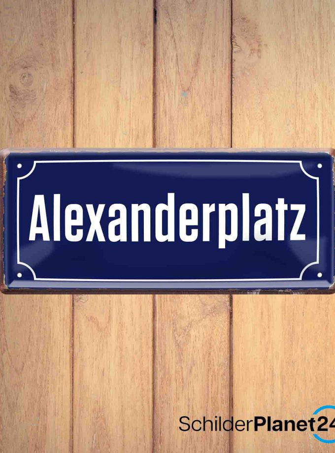 Retro Schild Alexanderplatz aus Blech. Antikes Retro Blechschild Alexanderplatz